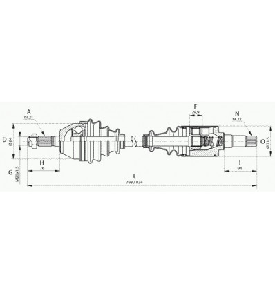 Cardan - arbre de transmistion droit Peugeot 106 Citroen Ax Saxo 1.4 i D 1.5 Diesel roue 4 trous Ax