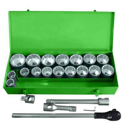 Coffret à douilles - Coffret metalique de douilles 22 pièces cliquet de 1" 12 pans 51855