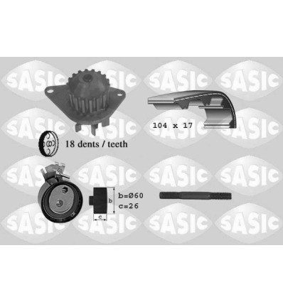 Distribution - Kit de distribution avec pompe à eau Sasic 3900003 pour Citroën Fiat Peugeot 3900003