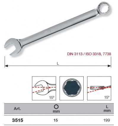 Clé de 15 plate polie 3515 Kraftwerk Clé mixte