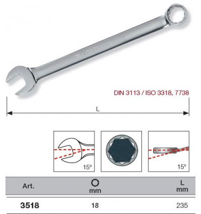 Clé plate - Clé de 18 plate polie 3518 Kraftwerk K-3518