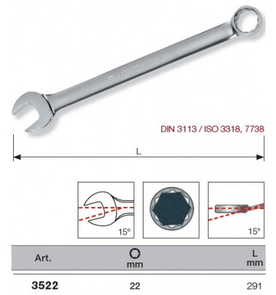 Clé plate - Clé de 22 plate polie 3522 Kraftwerk K-3522